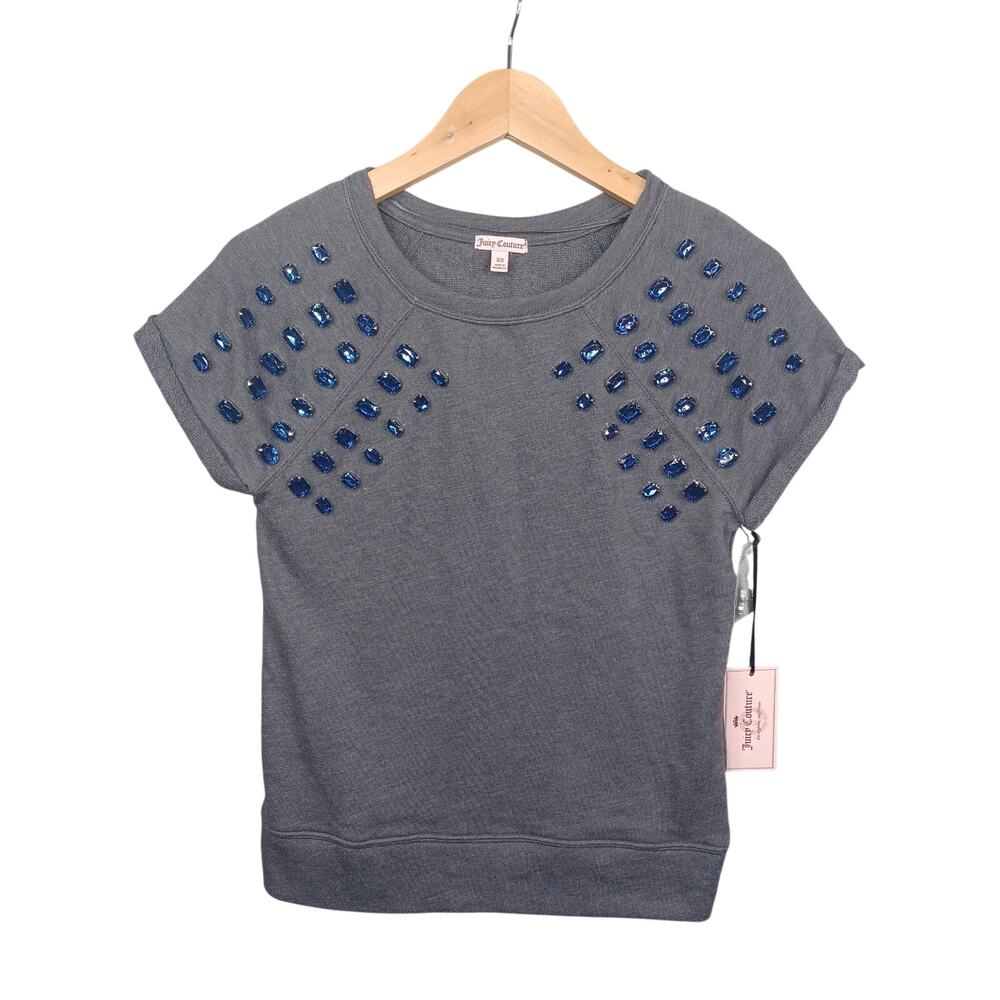Juicy Couture French Terry Top Women XS Gray Rhinestone Rock Goth Grunge Y2K